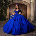 Königsblaue Quinceañera-Kleider für den süßen 15. Geburtstag, schulterfreies, bauschiges Ballkleid Y2726