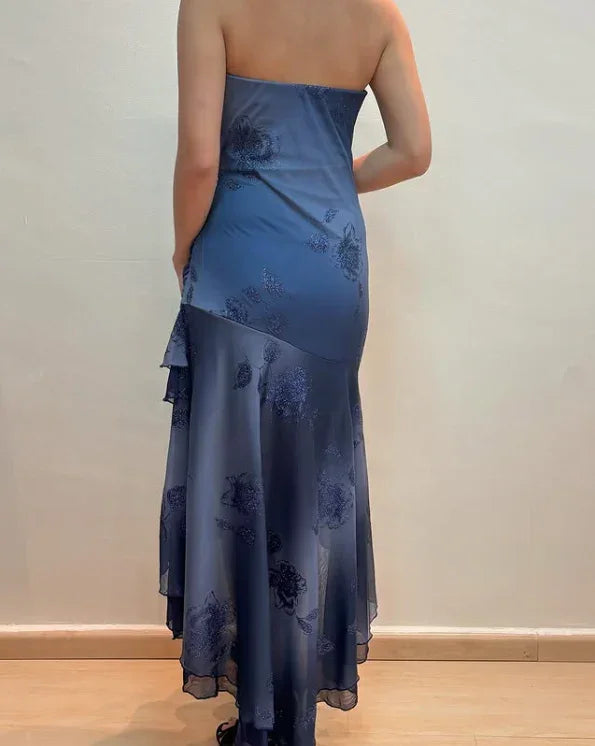 Charmantes marineblaues trägerloses mehrlagiges Meerjungfrauen-Abendkleid Ballkleid Y7811