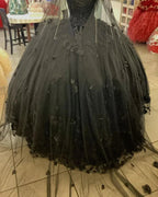 Black Ball Gown Quinceanera Dresses with Flowers,Sweet 16 Dresses Y5753