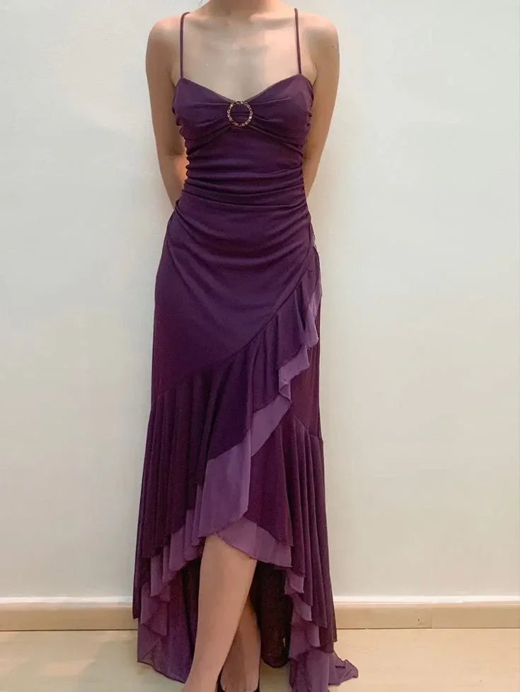 Vestido de Noite Formal Sereia com Folhos de Chiffon Vintage Y7877
