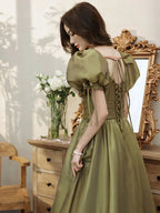 Vestido longo de baile simples verde com decote em V e tule, Vestidos de noite verdes Y1872