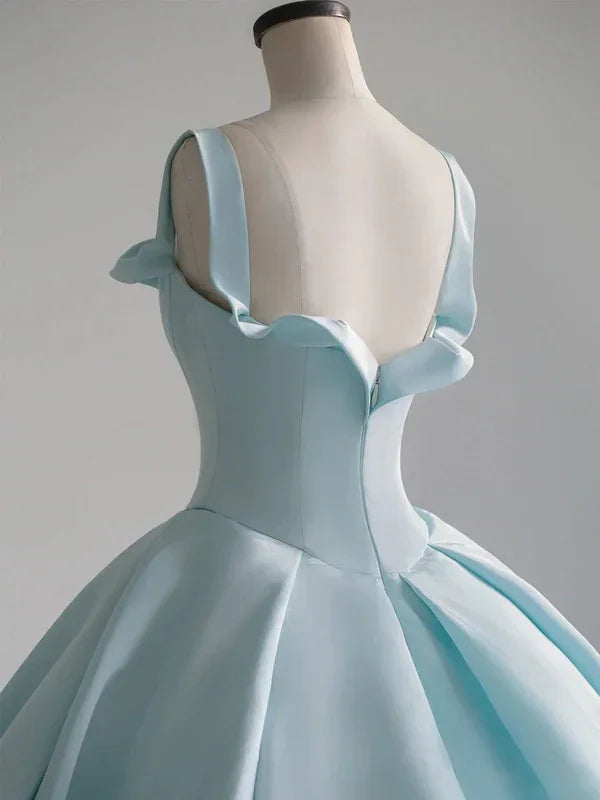 Abito lungo da ballo in raso blu, vestito blu per sedicesimo compleanno Y392