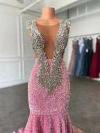 Abiti da ballo rosa scintillanti, abito da sera rosa sirena con paillettes seducenti per concorso di bellezza Y477