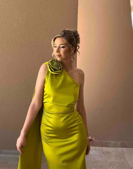 Sexy Sheath Long Party Prom Dress Olive Green One Shoulder Prom Evening Dress Y8009