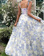 Abito da sera lungo a linea ad A in chiffon con motivo floreale speciale Y6721