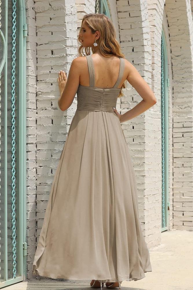 Vestido de Dama de Honra Halter em Chiffon para Mulher, Modelo A-Line, Longo, Formal, para Baile de Finalistas SEA28015
