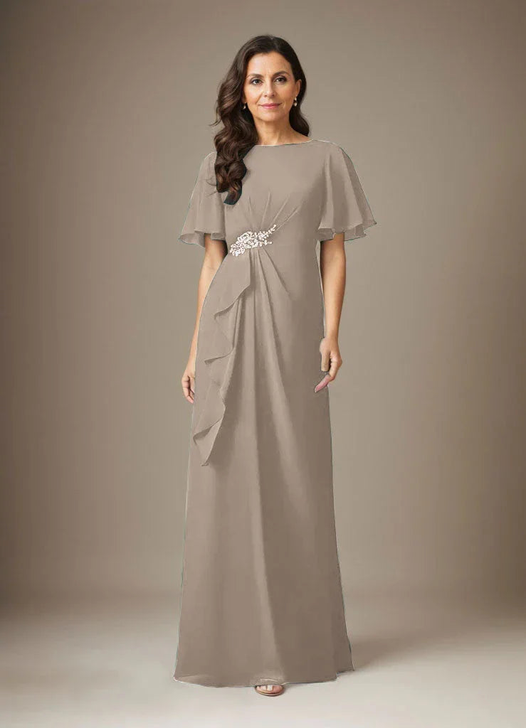 فستان شيفون ضيق مزين بالخرز بلون كحلي داكن