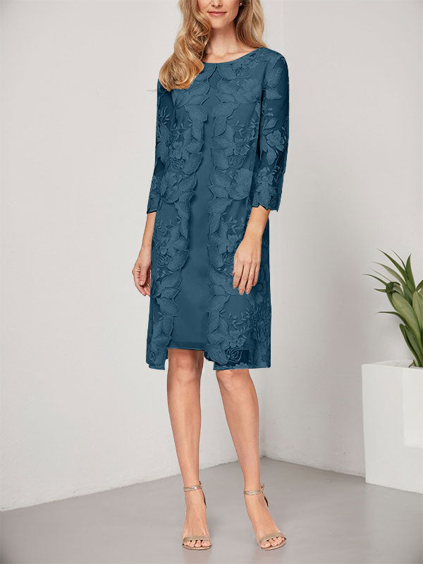 A-Linie U-Ausschnitt Knielang Chiffon Spitze Kleid für die Brautmutter mit Jacke 