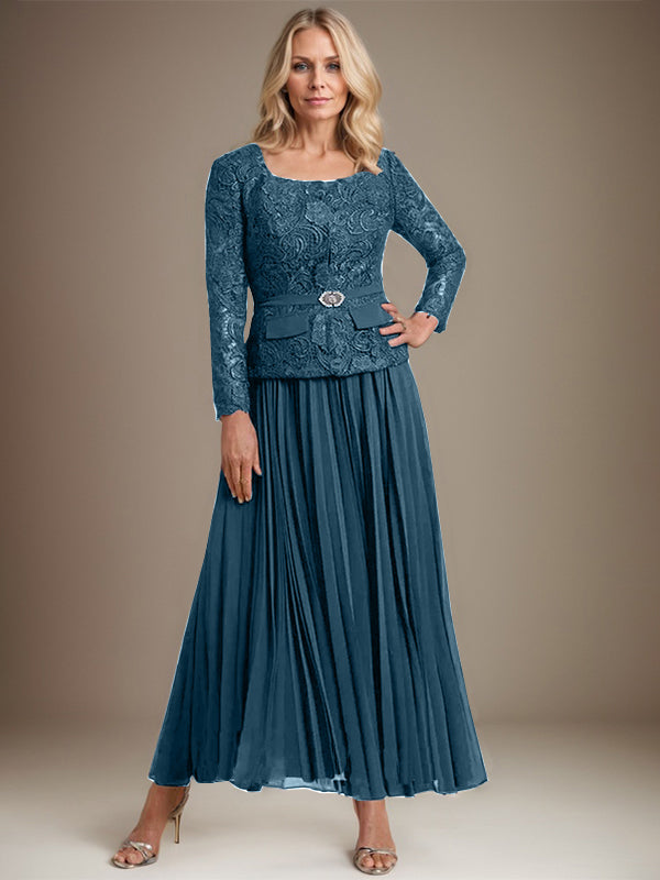 Robe de mère de la mariée en mousseline, longueur cheville carrée, coupe en A avec plis