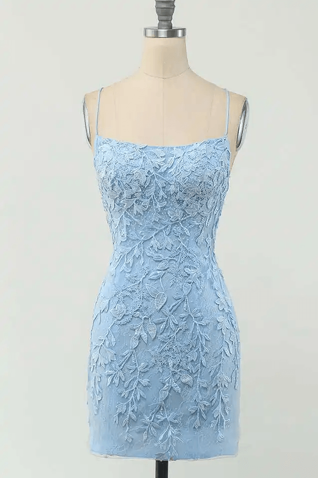 Tie Back  Appliqued Sheath Pink Short Prom Dress Homecoming Dress