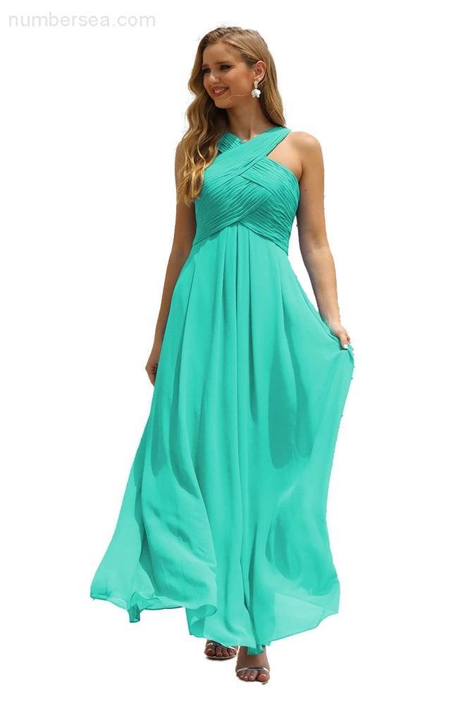 Vestido de Dama de Honra Halter em Chiffon para Mulher, Modelo A-Line, Longo, Formal, para Baile de Finalistas SEA28015