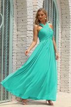 Vestido de Dama de Honra Halter em Chiffon para Mulher, Modelo A-Line, Longo, Formal, para Baile de Finalistas SEA28015