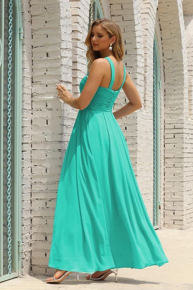Vestido de Dama de Honra Halter em Chiffon para Mulher, Modelo A-Line, Longo, Formal, para Baile de Finalistas SEA28015