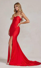 Abito da sera rosso con scollo a cuore senza spalline SYP49