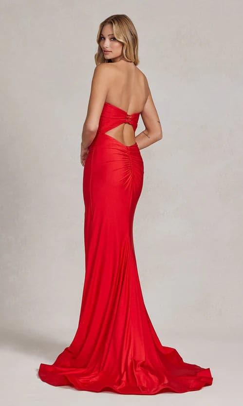 Abito da sera rosso con scollo a cuore senza spalline SYP49