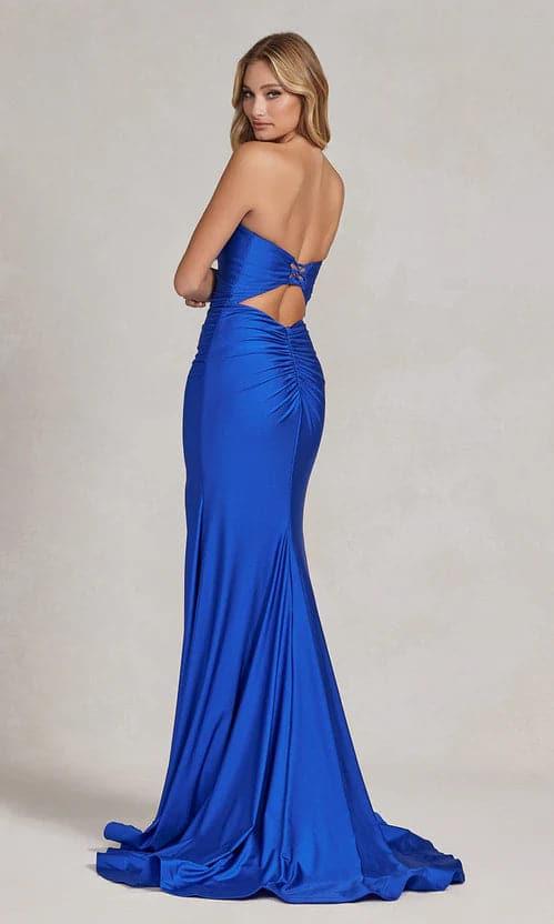 Vestido de Festa Azul Real com Corpo Justo, Decote Coração, Sem Alças, Vestido Formal Comprido SYP50