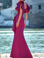 Vestidos de madrina de novia con escote en V, corte trompeta/sirena y largo hasta el suelo