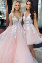 Tulle Lace A-line V-neck See Through Appliqued Short Homecoming Dresses