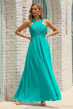 Vestido de Dama de Honra Halter em Chiffon para Mulher, Modelo A-Line, Longo, Formal, para Baile de Finalistas SEA28015