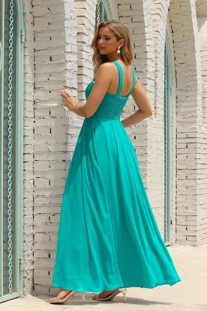 Vestido de Dama de Honra Halter em Chiffon para Mulher, Modelo A-Line, Longo, Formal, para Baile de Finalistas SEA28015