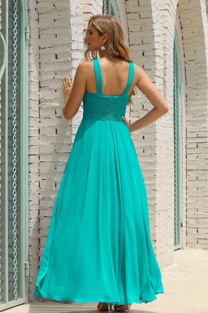 Vestido de Dama de Honra Halter em Chiffon para Mulher, Modelo A-Line, Longo, Formal, para Baile de Finalistas SEA28015