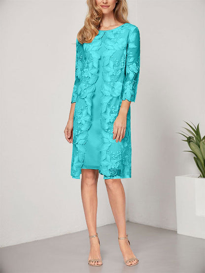 A-Linie U-Ausschnitt Knielang Chiffon Spitze Kleid für die Brautmutter mit Jacke 