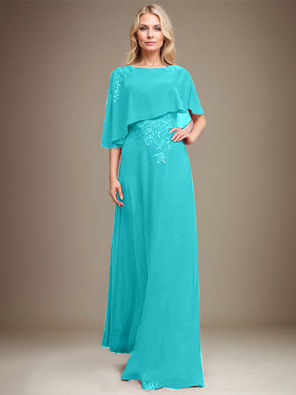 Vestido de gasa con encaje y lentejuelas para madre de la novia, corte A, largo hasta el suelo 