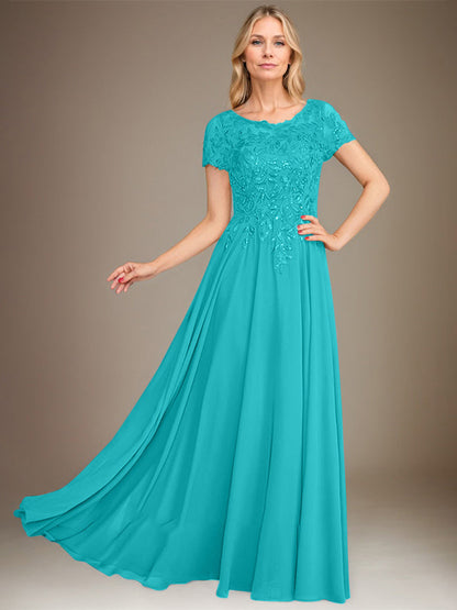 Vestido de gasa para madre de la novia, corte A, largo hasta el suelo, con apliques y lentejuelas 