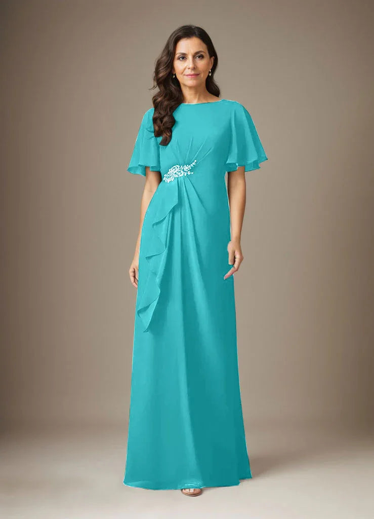 فستان شيفون ضيق مزين بالخرز بلون كحلي داكن