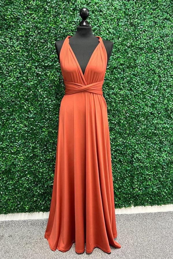 Vestido de Dama de Honra Torcido Laranja Vestido Comprido de Dama de Honra BD135