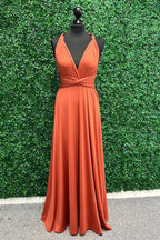 Vestido de Dama de Honra Torcido Laranja Vestido Comprido de Dama de Honra BD135