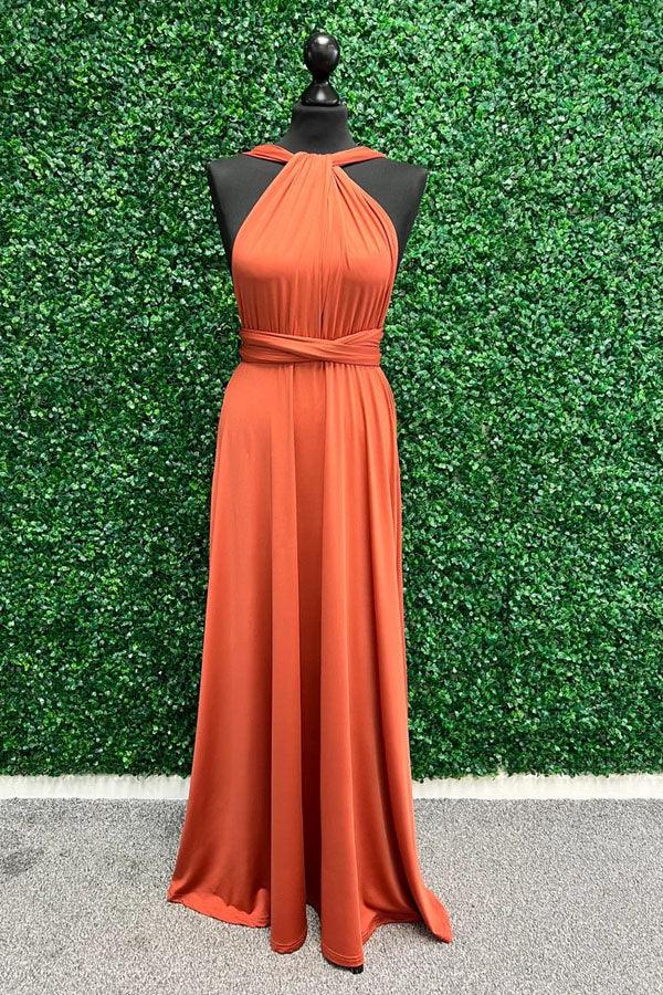 Vestido de Dama de Honra Torcido Laranja Vestido Comprido de Dama de Honra BD135