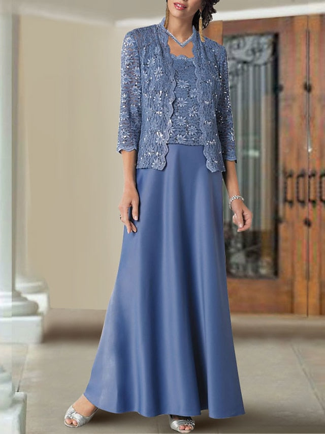 Floor Length Mother Of The Bride Gown Spaghetti Strap Sheath Column Design