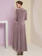 V-Neck A-Line Princess Tea-Length Dress for Mother of the Bride