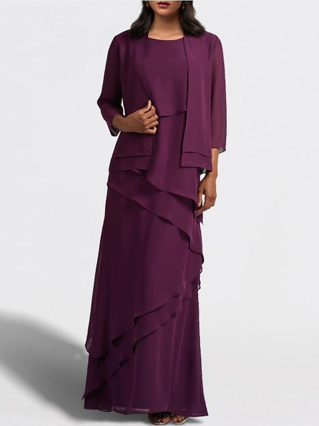 Floor Length Mother Of The Bride Dress With Matching Jacket Sheath