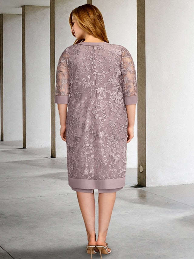 Vestidos de madre de la novia de corte A/princesa con escote joya y largo hasta la rodilla 