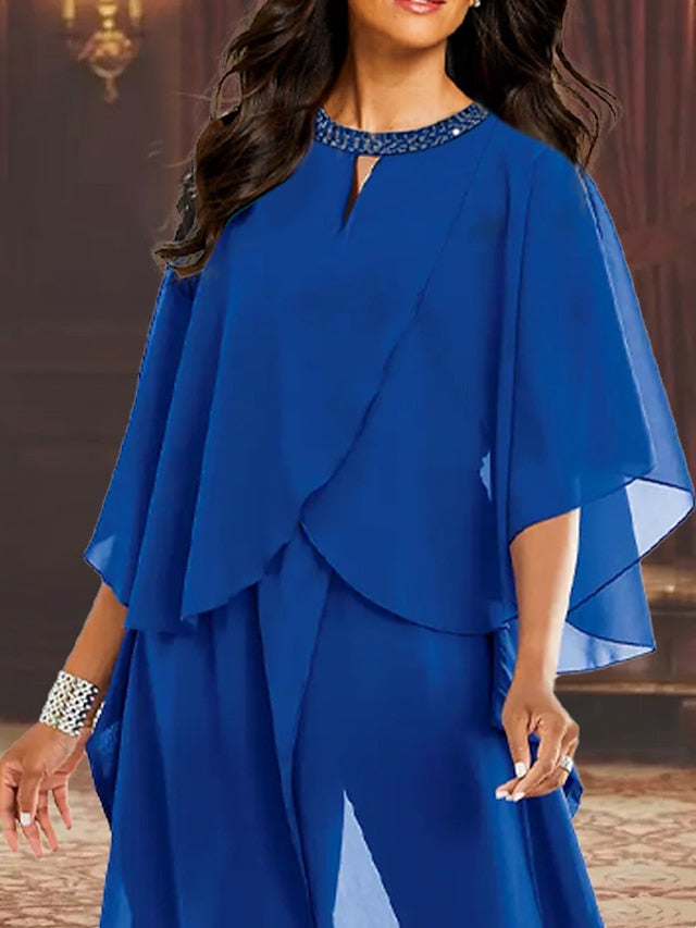 Mother Of The Bride Chiffon Pantsuits With Scoop Neck