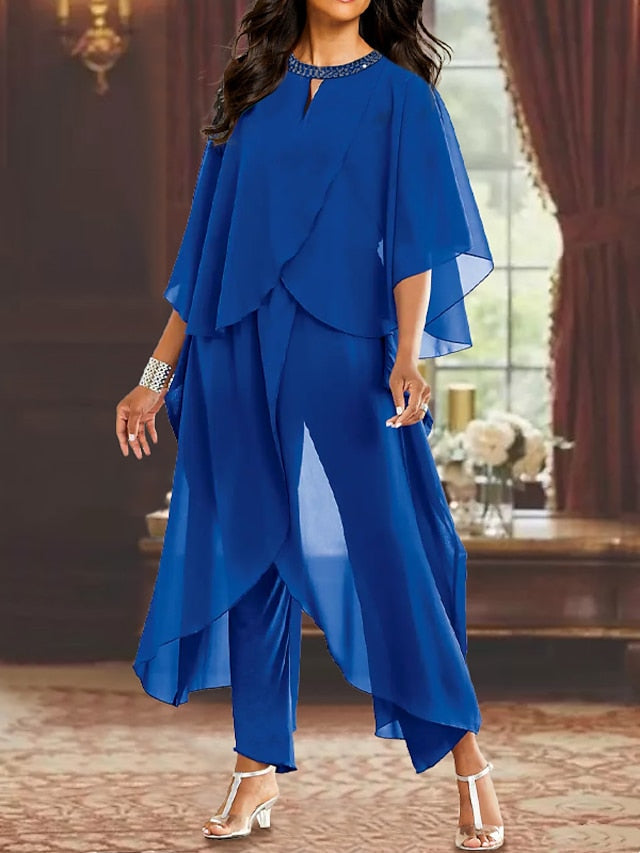Mother Of The Bride Chiffon Pantsuits With Scoop Neck