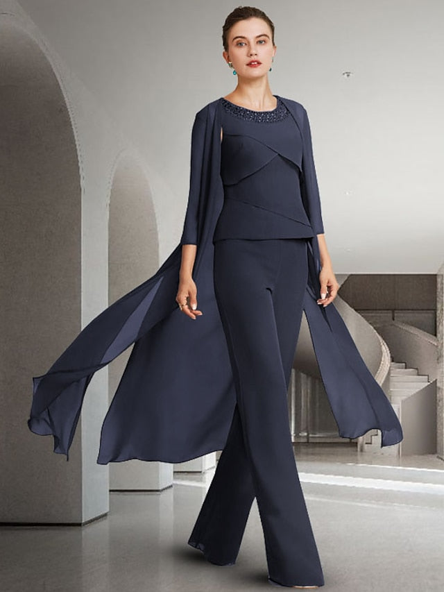 Chiffon Jewel Neck Mother of the Bride Pantsuits with Jacket