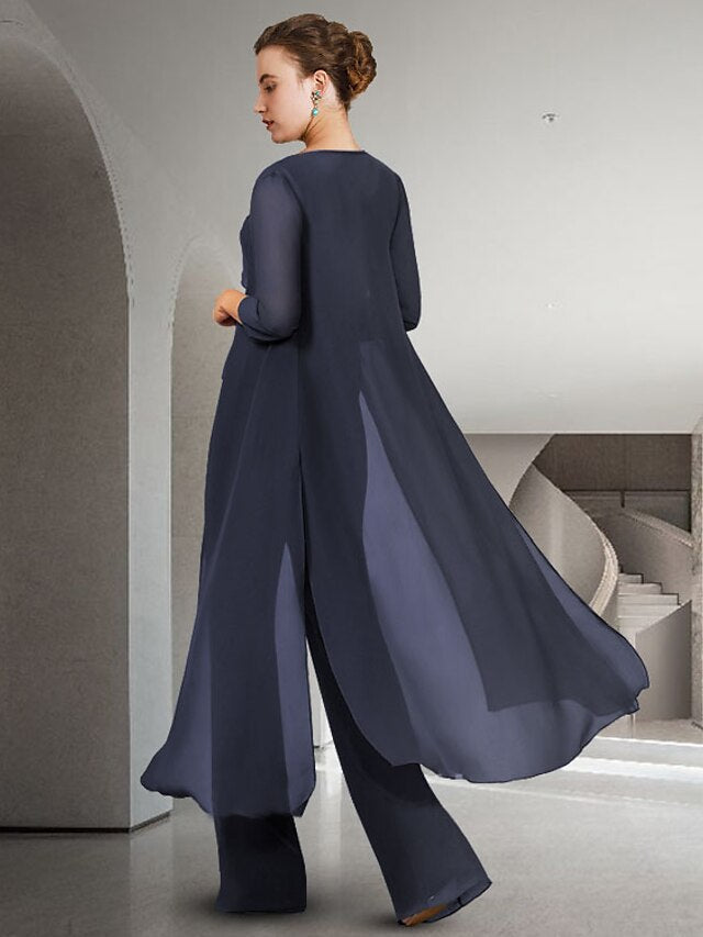 Chiffon Jewel Neck Mother of the Bride Pantsuits with Jacket