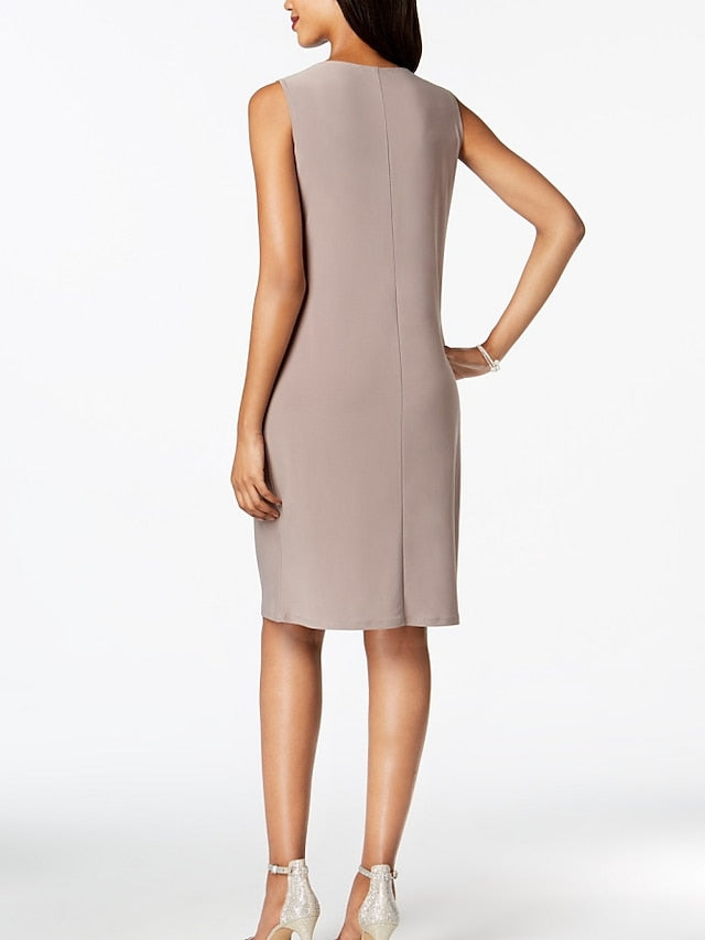 Mother Of The Bride Knee Length Dress Sheath And Jewel Neckline