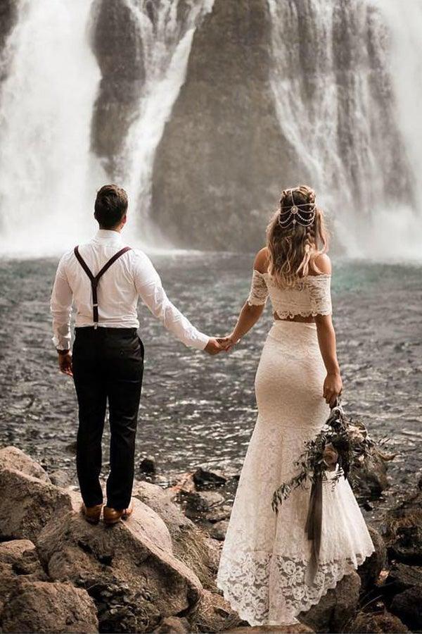 Two Pieces Lace Wedding Dresses Mermaid/Trumpet Bridal Gowns