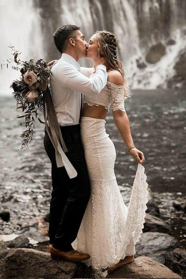 Two Pieces Lace Wedding Dresses Mermaid/Trumpet Bridal Gowns