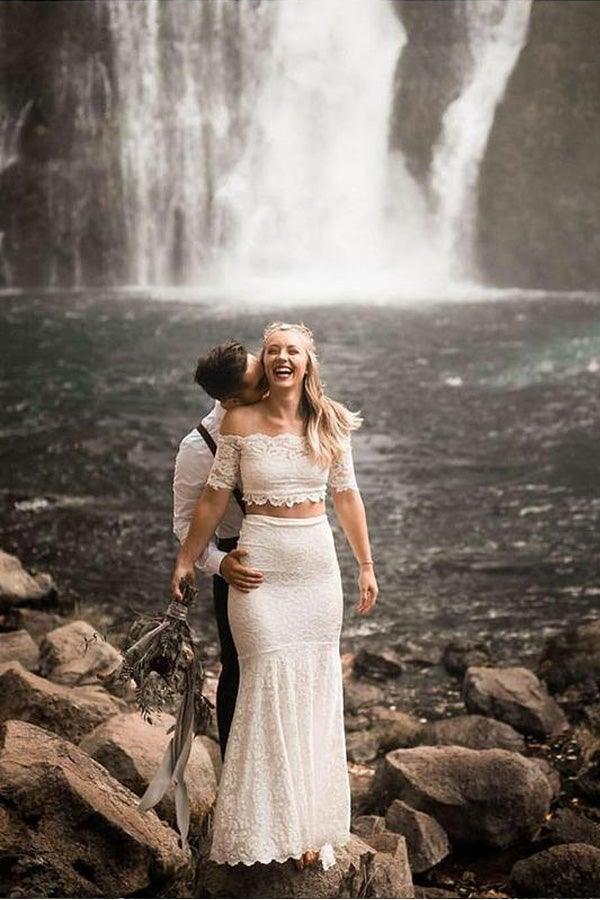 Two Pieces Lace Wedding Dresses Mermaid/Trumpet Bridal Gowns