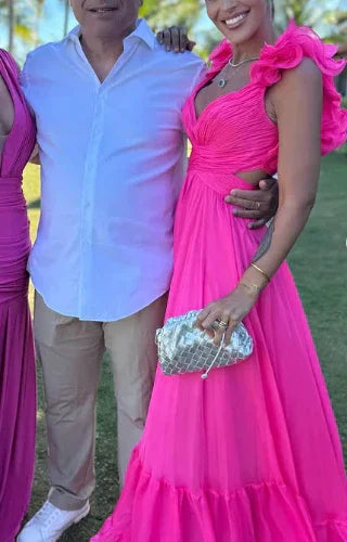 Vestidos de fiesta largos para mujer con escote en V, línea A de gasa con volantes, vestidos de dama de honor sin espalda, vestidos formales de noche Y3043