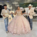 Robe somptueuse rose à fleurs 3D pour Quinceañera, robe de bal en tulle rose Y5410