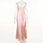 Abito lungo da sera rosa sirena sexy, abito da sera rosa scollato sulla schiena Y1933