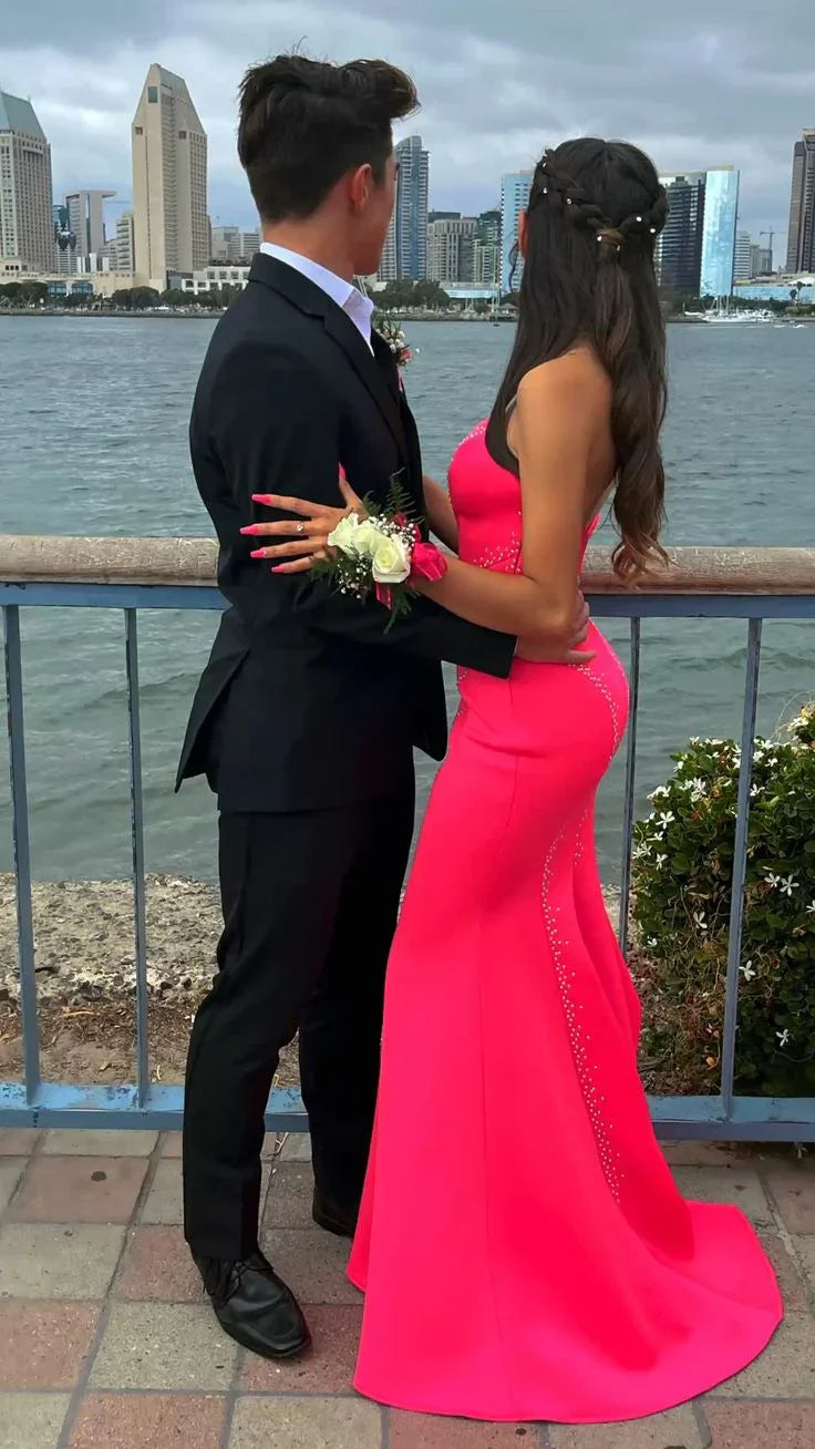 Robe de bal élégante sirène rose vif Robe de soirée chic Y5415