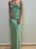 Sexy Spaghetti Straps Green Satin Beaded Prom Evening Dress Y7757