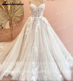 Custom Court Train Wedding Dress Featuring Tulle Lace Bodice Gown